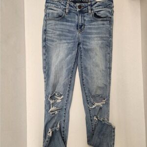 American Eagle‎ Jeggings Size 2 Ripped Distressed Light Wash Denim Jeans